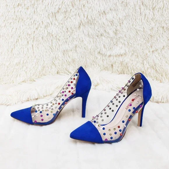 Gigi 09 Blue Multi Color Spiked Stiletto High Heel Shoes Pumps - Picture 5 of 9